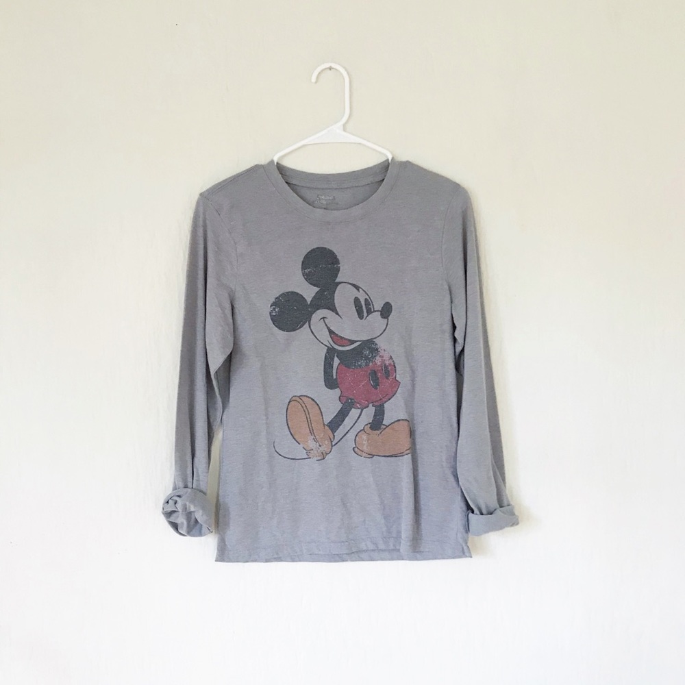 retro mickey mouse shirt vintage style walt disney top gray long sleeve tee